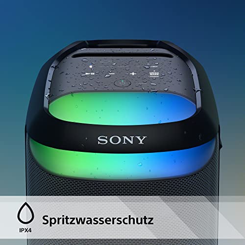 Sony SRS-XV800 - Bluetooth, Party Box Lautsprecher, Kraftvoller 360° Sound, tragbar, 5 Front-/2 Rücklautsprecher, MEGA Bass, 25h Akkulaufzeit, LED Licht, IPX4 wasserdicht, Schnellladung– Schwarz