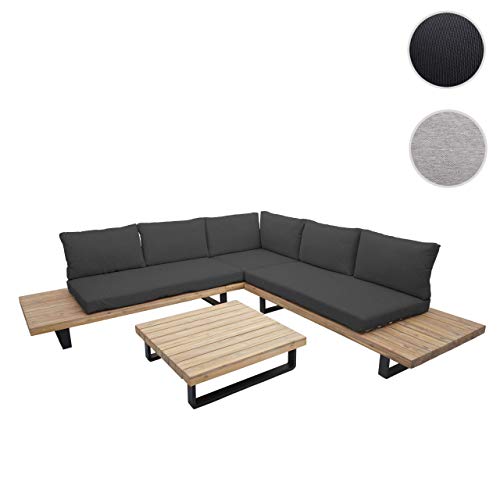 Mendler Garten-Garnitur HWC-H54, Garnitur Sitzgruppe Lounge-Set, Spun Poly Akazie Holz FSC® Alu - Hellbraun, Polster dunkelgrau