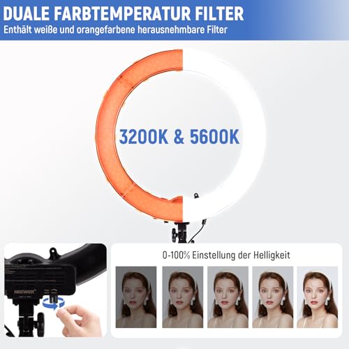 NEEWER Ringlicht mit Stativ Set: 45cm Außen 55W 5600K Dimmbare LED Ringleuchte mit Bluetooth Fernbedienung 75W Ringlicht Soft Cover für Handy/Kamera für YouTube TikTok Self Porträt Foto Make up