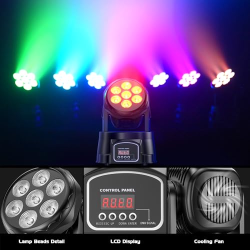 UKing 7X15W Mini Moving Head LED dmx512 RGBW Lichteffekte 5 Steuerungsmodus DJ Disco Licht mit Fernbedienung Strobe Beleuchtung Effekt für Party Disco Ballsaal Stab Stadium Club