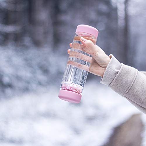 VitaJuwel inu! ROSE | Die Wasserflasche mit echtem Rosenquarz und Blume des Lebens