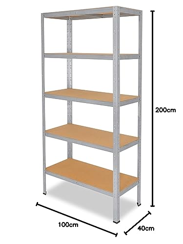 shelfplaza® 200x100x40cm Home Schwerlastregal verzinkt/Metallregal mit 5 Böden/Kellerregal Metall, Garagenregal, Werkstattregal oder Regal Lagerregal/Steckregal Metall mit 175kg Tragkraft