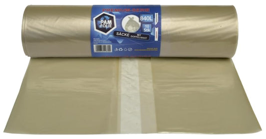 PAM-FOLIE Müllsäcke 840L - 10 Stück - XXL Große Bauschutt-Abfallsäcke, Premium - 130x170cm - 40µm - transparenter Müllbeutel - Bauschuttsäcke - Robuste Säcke für Styropor, Industrie