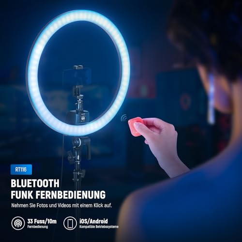 NEEWER SRP18C RGB LED Ringlicht Set ultraschlank App Steuerung mit umkehrbarem Licht Ständer, Telefonhalter, Kugelkopf, 2500K–10000K, CRI 95+/TLCI 97, 3700Lux/0,5m 18 Szenen für TikTok/Make up/Gaming