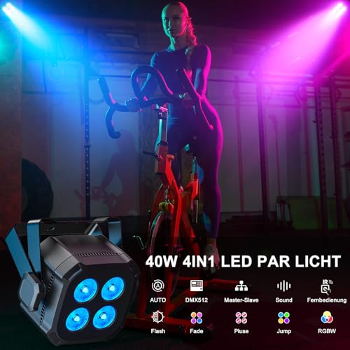 Rtktoup 2PCS RGBW LED Par Scheinwerfer, 40W LED Bühnenlicht DMX 4/8CH mit Fernbedienung Par Strahler, Discolicht Partylicht für DJ Bühne Bar Party Hochzeit Haloween Weihnachten