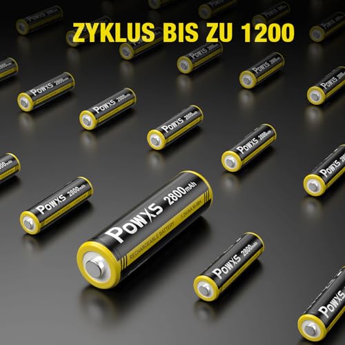 POWXS AA Akku 2800mAh 16 Stück - Mignon AA Batterien Wiederaufladbar Geringe Selbstentladung, 1,500 Zyklen, 1.2v NI-MH Batterien AA