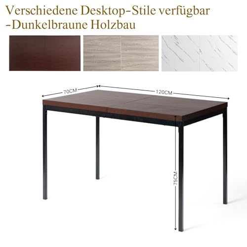 FurnitureR Moderner Konferenztisch Braun, 120 cm Länge mit MDF-Platte und Mattschwarzem Metallgestell für 4 Personen