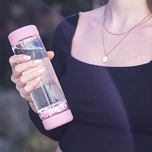 VitaJuwel inu! ROSE | Die Wasserflasche mit echtem Rosenquarz und Blume des Lebens