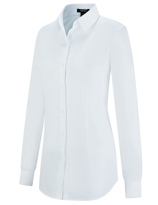 Tapata Damen Button Down Shirts Klassisch Fit Lange Ärmel Blusen Stretch Tops für Arbeit Business Casual Dressy Weiß Small