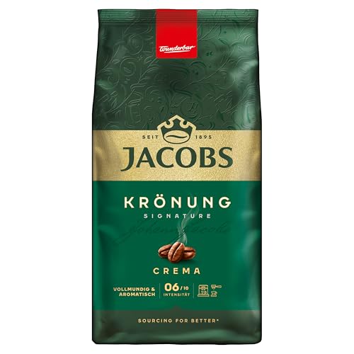 Jacobs Krönung Crema Kaffeebohnen 1kg – Aromatisch, Zitrusnote, Nussig, Arabica & Robusta Bohnen, Intensität 6/10, ideal für Café Crema