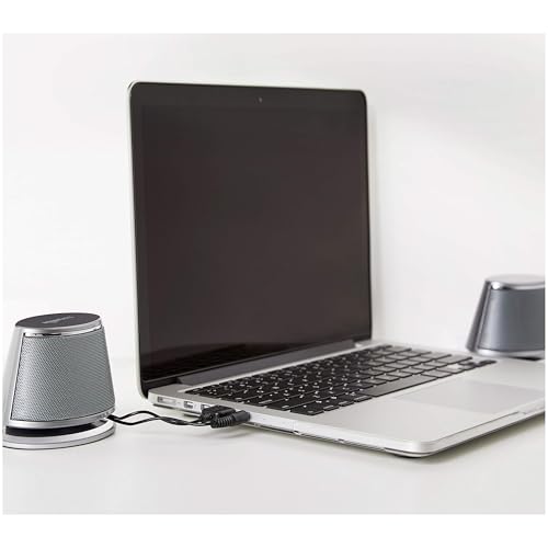 Amazon Basics Stereo-2.0-Lautsprecher für PC oder Laptop, 3,5-mm-AUX-Eingang, USB-Stromversorgung, 1 Paire, Silber