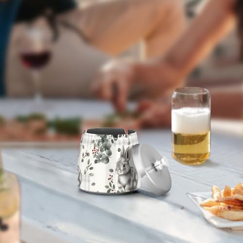 Buffalo Plaid Kaninchen Eukalyptus Ostern Edelstahl Einzigartiger rauchfreier Aschenbecher mit Deckel für Zigaretten für Home Office Indoor Outdoor Zigarre Tisch Aschenbecher für Home Office Decor