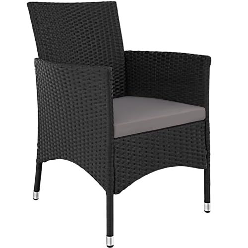 tectake® edles Outdoor Gartenmöbel Set Rattan Sitzgruppe mit Sessel und Tisch für 8 Personen, inkl. Schutzhülle und Polstern, Balkon Möbel wetterfest - schwarz/grau