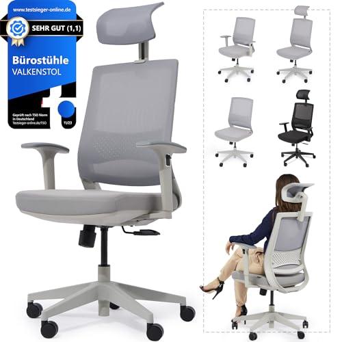 VALKENSTOL M2 Bürostuhl Ergonomisch mit individuell konfigurierbarer Armlehne und Kopfstütze für maximale Bewegungsfreiheit - bequemer ergonomischer Schreibtischstuhl für Büro und Home Office Chair