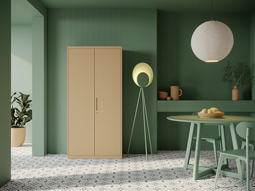 Jan Nowak Aktenschrank C001 Büroschrank Metallschrank Stahlschrank Aufbewahrungsschrank Pulverbeschichtet 4 Verstellbare Fachböden Abschließbar 185 cm x 90 cm x 40 cm (Beige)