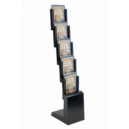 DISPLAY SALES | Faltprospektständer BLACK | 5 x DIN A4, schwarzer Stahlblech Bodenprospektständer Hochformat Faltprospektständer (Schwarz, A4) | inkl. Tragetasche