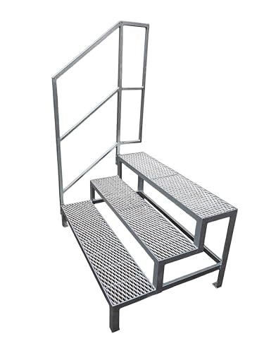 3 Stufen Stahltreppe mit Geländer Freistehend Außentreppe Breite 60 cm Höhe 60 cm verzinkt Premium Qualität