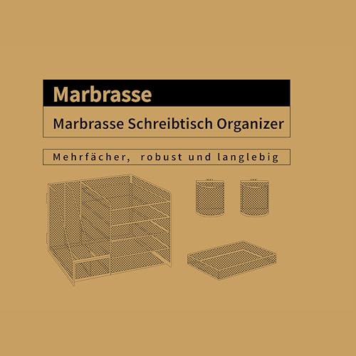 Marbrasse Schreibtisch Organizer mit Aktenhalter,5Tier Briefablage Ablagefächer mit Schublade,2 Stifthalter, Netz Schreibtisch Ablage Zeitschriftenhalter für Büro Bedarf Dokumentenablage(Schwarz)