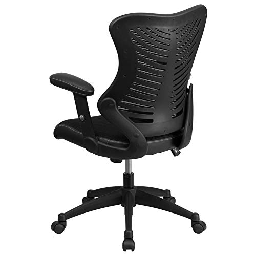 Flash Furniture Bürostuhl, ergonomisch, mit Netz-Rückenunterstützung, hoher Rückenlehne, höhenverstellbarem Sitz und feststellbarem Kipphebel, schwarz, 64 x 65 x 109 cm