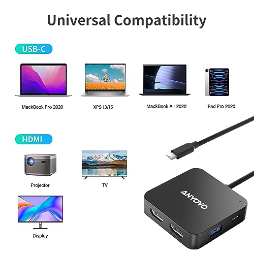 Docking Station 2 Monitore, Dual 4K 60Hz HDMI Adapter, USB C Hub Dual 4K HDMI, USB C Daten, 100W PD, USB 3.0, USB C Docking Station für MacBook Air/Pro/Dell/HP/Surface/Lenovo