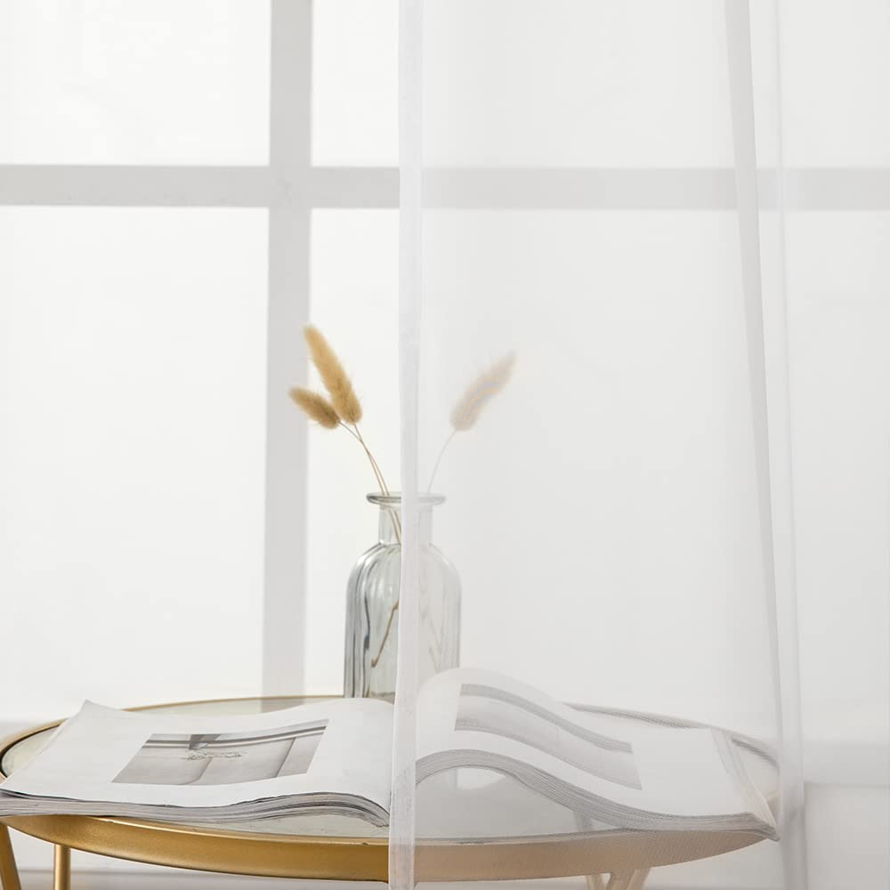 MIULEE Voile Vorhang Transparente Gardine aus Voile Einfarbig Stangendurchzug Transparent Wohnzimmer Luftig Dekoschal für Schlafzimmer 2er Set 260 x 140cm (H x B), Rod Pocket Weiß
