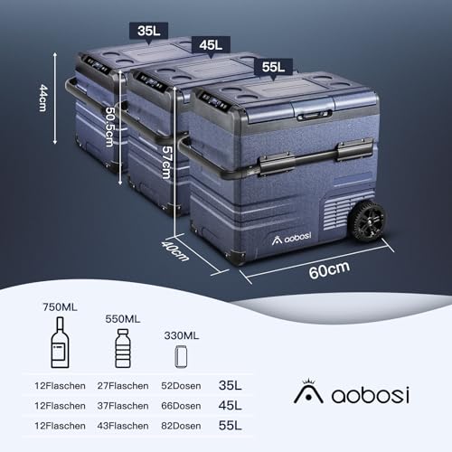 AAOBOSI 35 L Kompressor Kühlbox Dual Zone, Kühlbox Auto Mit WIFI-APP-Steuerung USB-Anschluss, 12/24 V und 100-240 V Kühlbox bis -20 °C für Auto, Lkw, Boot, Reisemobil,Camping