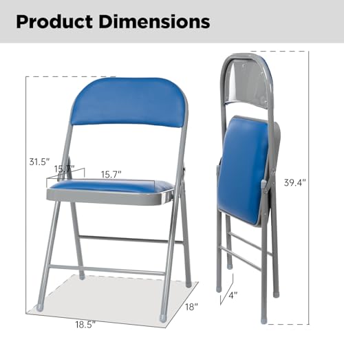 Generisch 4er-Pack Klappstühle mit gepolsterten Sitzen, gepolsterter Klappstuhl mit Stahlrahmen für Veranstaltungen im Home Office, Klappstuhl aus Pu-Leder, blau