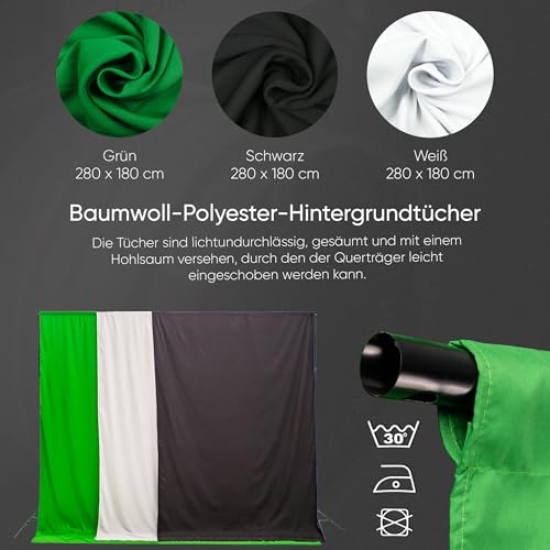 PIXETOOL Fotostudio Set - Greenscreen (1,8 x 2,8 m) mit Ständer (2 x 2 m) - Softbox mit Lampen Set - Green Screen Fotohintergrund - Reflektor - Studiolicht Fotolampe - Streaming Fotografie Hintergrund