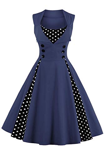 Axoe Damen 50er Jahre Vintage Kleid,Navy,3XL (48 EU)