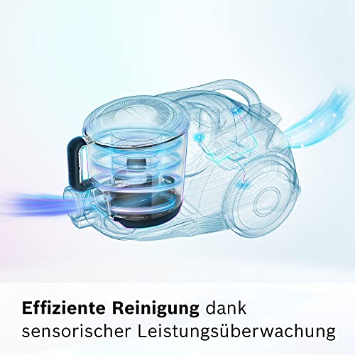 Bosch Staubsauger beutellos Serie 6 BGC41X36, Bodenstaubsauger, ideal für Allergiker, Hygiene-Filter, Bodendüse für Parkett, Teppich, Fliesen, Starke Saugleistung, leise, 700 W, blau