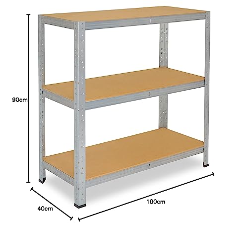 shelfplaza® 90x100x40cm Home Schwerlastregal verzinkt/Metallregal mit 3 Böden/Kellerregal Metall, Garagenregal, Werkstattregal oder Regal Lagerregal/Steckregal Metall mit 175kg Tragkraft