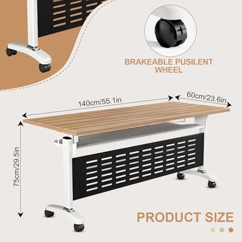 Moderner klappbarer Konferenztisch mit leisen Rädern, tragbarer mobiler Trainingstisch für Konferenzräume und Trainingsräume, rechteckig, Konferenz-Seminar-Tisch (55,1 x 23,6 x 29 cm)