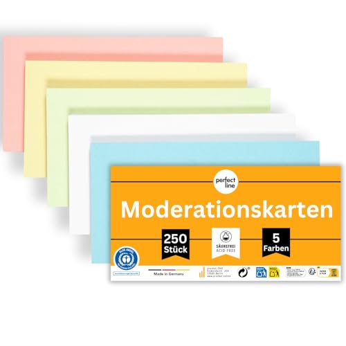 perfect line - 250 Moderationskarten, Light-Farben, Recycling-Karton 20 x 10,5 cm, Premium Qualität,