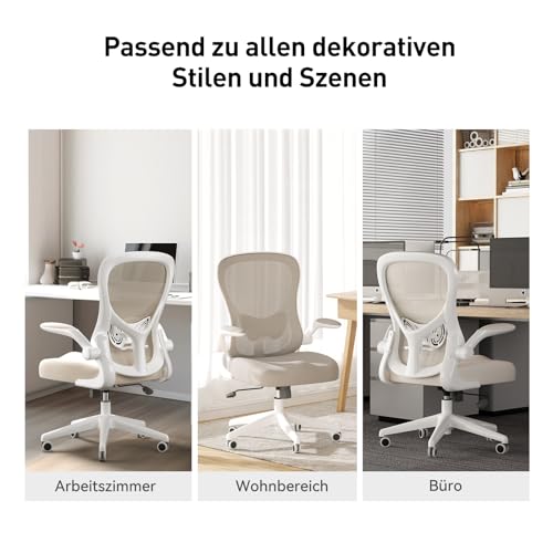 Hbada Bürostuhl Ergonomisch, Schreibtischstuhl, Computer Bürostuhl mit hochklappbarer Armlehne und Lendenwirbelstütze, Drehstuhl Höhenverstellbar, Grau