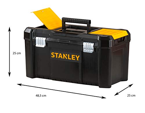 STANLEY Werkzeugbox Werkzeugkoffer leer Werkzeugkasten 19", 48.2x25.4x25cm, Beladung bis zu 8kg, Werkzeugkoffer mit Metallschließen, Organizer mit entnehmbarer Trage, robuster Koffer STST1-75521