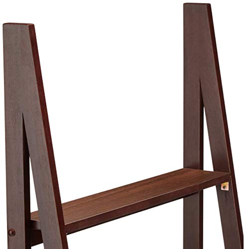 Amazon Basics Modernes Leiter-Bücherregal mit 5 Ebenen, Rahmen aus massivem Kautschukholz - Braun (Espresso), 36 cm x 63 cm x 178 cm (T x B x H)