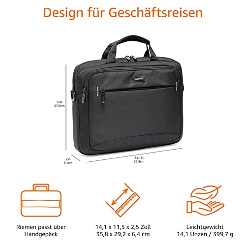 Amazon Basics - kompakte Laptoptasche, Umhängetasche/Tragetasche mit Taschen zur Aufbewahrung von Zubehör, für Laptops bis zu 14 Zoll (35,6 cm), Schwarz, 1 Stück