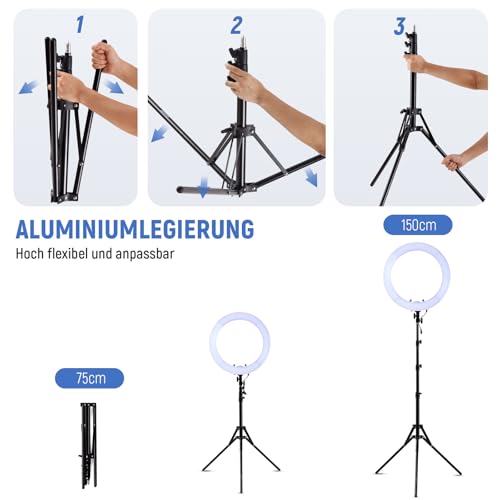 NEEWER Ringlicht mit Stativ Set: 45cm Außen 55W 5600K Dimmbare LED Ringleuchte mit Bluetooth Fernbedienung 75W Ringlicht Soft Cover für Handy/Kamera für YouTube TikTok Self Porträt Foto Make up