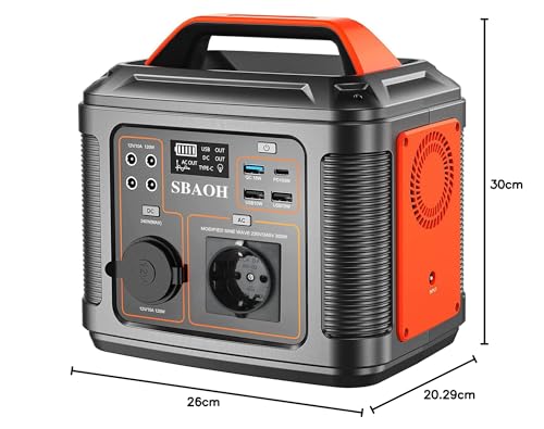 Tragbares Power Station 300W, SBAOH 296Wh Generator Schnellladung-230V AC Steckdosen/DC Ports und LED Taschenlampe,Mobile stromgenerator für Reise/Camping/Outdoor