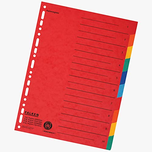 Original Falken Karton-Register überbreit für DIN A4+ 24,5 x 30 cm volle Höhe mit Organisationsdruck 10-teilig vollfarbig 2 x 5 Farben zur Ablage von Prospekthüllen