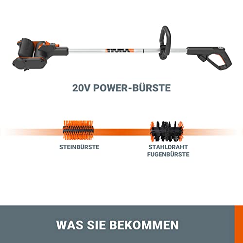 WORX WG441E.9 Akku-Multi-Bürste 20V -multifunktionale Oberflächenbürste für Stein-& Holfzflächenreinigung & Unkrautentfernung -integrierter Wasseranschluss -PowerShare kompatibel-ohne Akku & Ladegerät