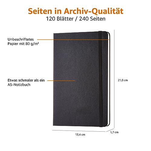 Amazon Basics Notizbuch, klassisches Design, Größe, Schwarz
