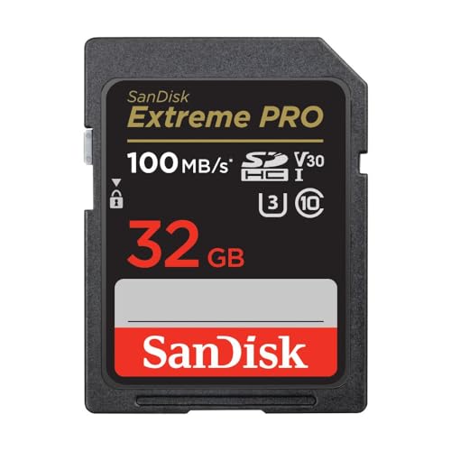 SanDisk Extreme PRO SDHC UHS-I Speicherkarte 32 GB (V30, Übertragungsgeschwindigkeit 100 MB/s, U3, 4K UHD Videos, temperaturbeständig)