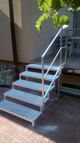 5 Stufen Stahltreppe Außentreppe Freistehend Breite 120 cm Höhe 100 cm verzinkt Premium Qualität