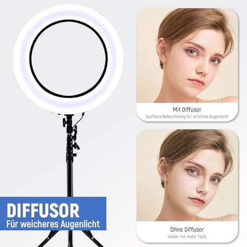 NEEWER Ringlicht mit Stativ Set: 45cm Außen 55W 5600K Dimmbare LED Ringleuchte mit Bluetooth Fernbedienung 75W Ringlicht Soft Cover für Handy/Kamera für YouTube TikTok Self Porträt Foto Make up