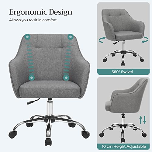 SONGMICS Homeoffice Stuhl, Drehstuhl, Schreibtischstuhl, höhenverstellbar, bis 110 kg belastbar, atmungsaktiver Stoff, für Arbeitszimmer, Schlafzimmer, grau OBG019G01