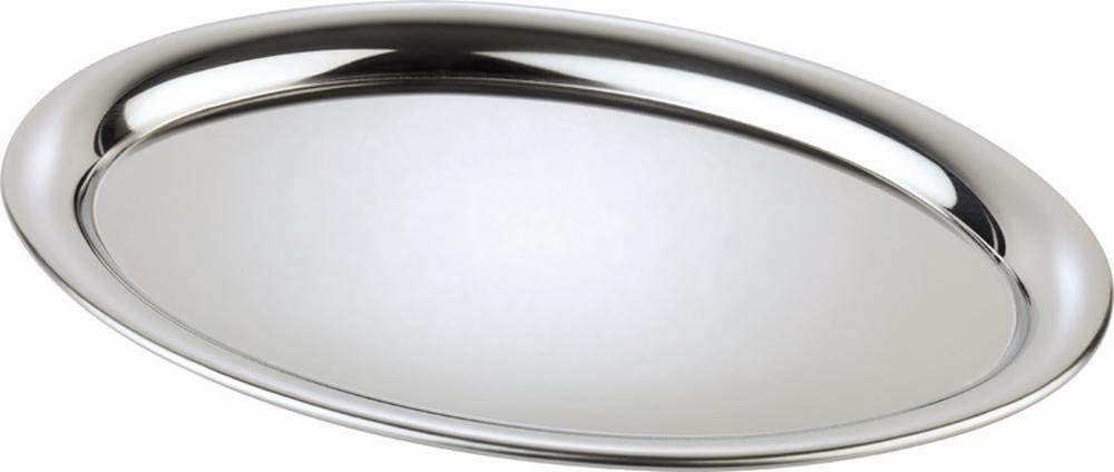 APS Serviertablett „Kaffeehaus“, klassisches Wiener Kaffeehaus Tablett, Edelstahl Tablett, hochglanzpoliert, oval, Rand eingerollt, 26,5 x 19 cm, 0,5 cm Höhe
