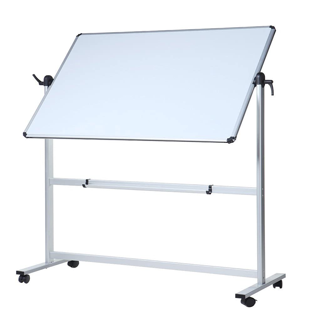 VIZ-PRO Doppelseitiges Magnetisches Drehbares Mobiles Whiteboard, Aluminiumrahmen & Ständer, W110xH75 cm