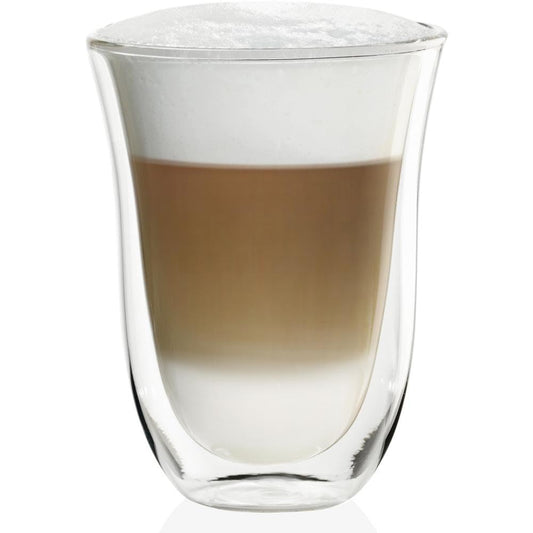 De'Longhi Gläser Set DLSC312, 2 doppelwandige Thermogläser mit Isolierfunktion für kalte und warme Getränke, widerstandsfähiges Borosilikatglas, Spülmaschinenfest, Fassungsvermögen 330 ml , 2 Stück