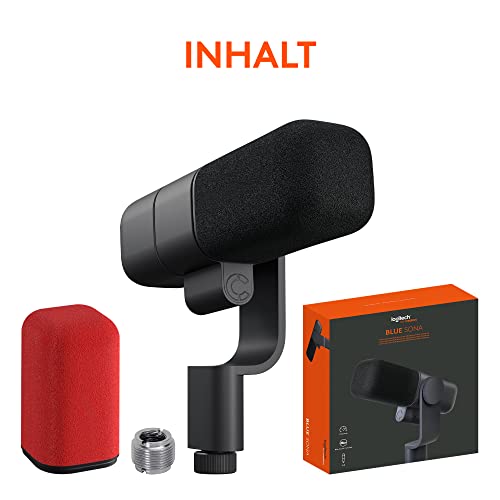 Logitech G Blue Sona Aktives dynamisches XLR-Broadcast-Mikrofon für Streaming und Content-Erstellung, ClearAmp-Vorverstärker, Doppelkapsel-Design, Interne Mikrofonspinne - Schwarz